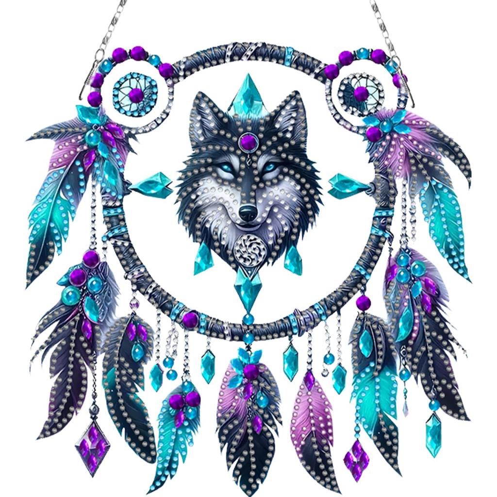 Animal Dream Catcher DIY Diamond Art Pendant Kit Diamond Painting Ornaments Diamond Painting Hanging Pendant for Wall Window
