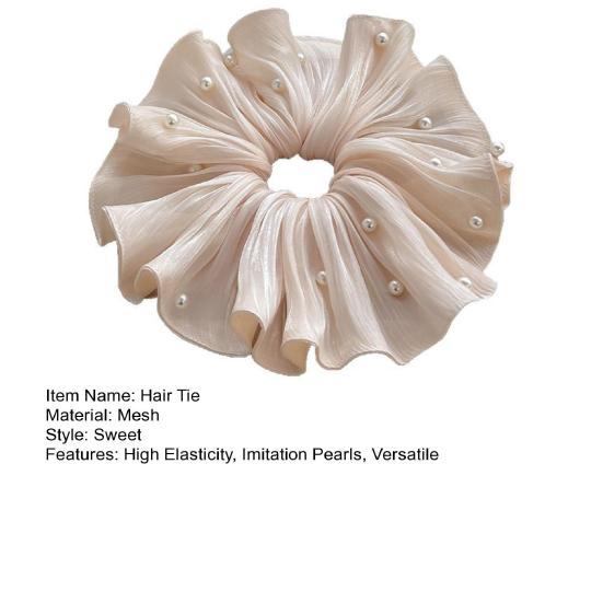 Tie Imitation Pearls Large Elastic Hair Band Double Layer Soft Fabric Hair
