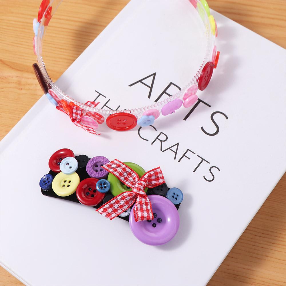 Y2k Coloured Button Headband Dopamine Bow Hair Clip Creative Childishness Hairband  Girls