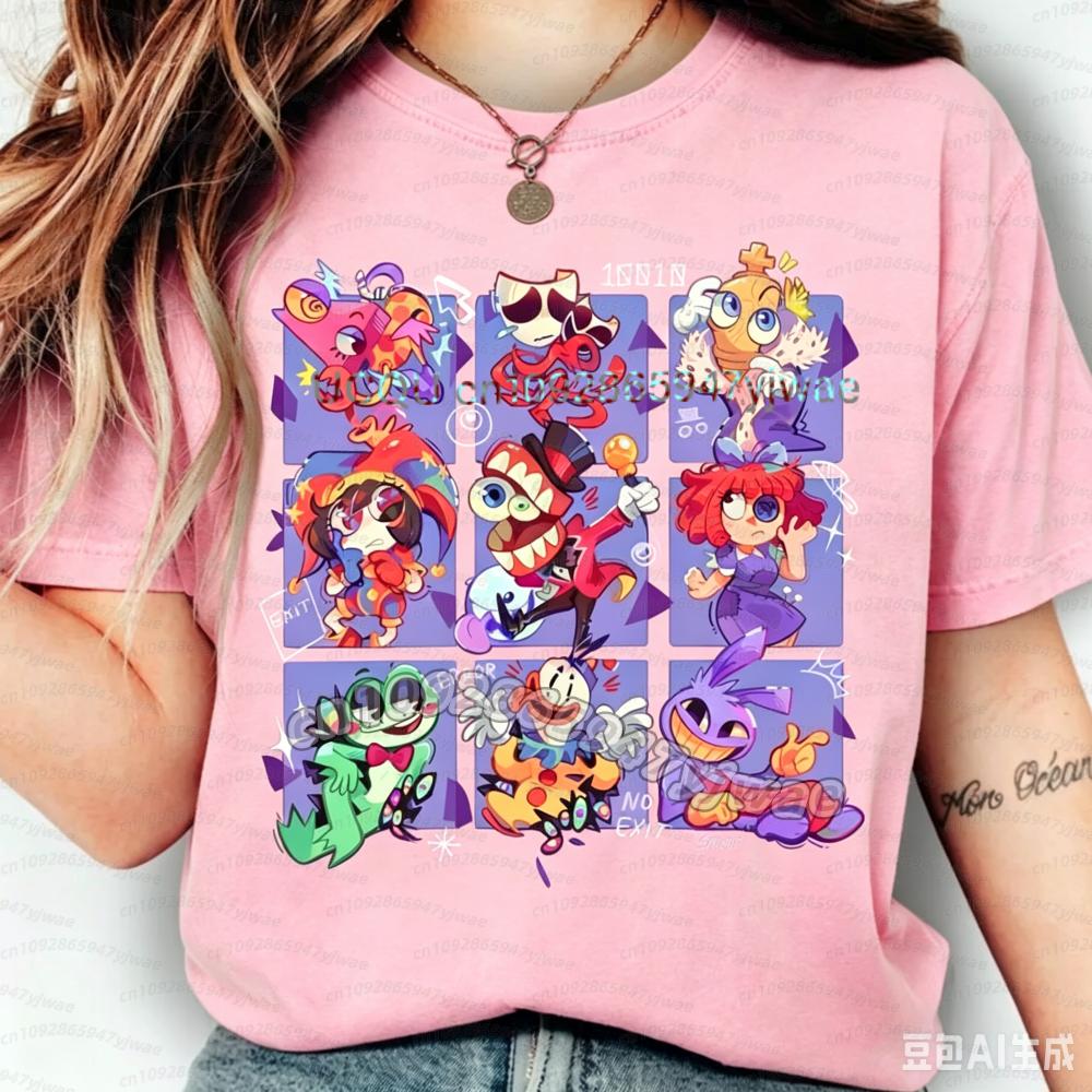 2026 women THE AMAZING DIGITAL CIRCUS Pomni Print Short Sleeve Cartoon Plus Size Cotton children Boy Girl Parent-child T-shirt