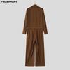 INCERUN Oversized Men Lapel Neck Long Sleeve Belt Waist Casual Loose Long Rompers Jumpsuits