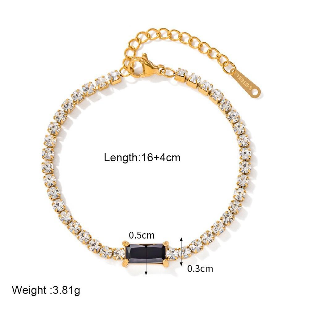 Vibrant Multicolor Baguette Zircon Tennis Bracelet Gold Plated Stainless Steel Chain Women Sparkling Bracelet