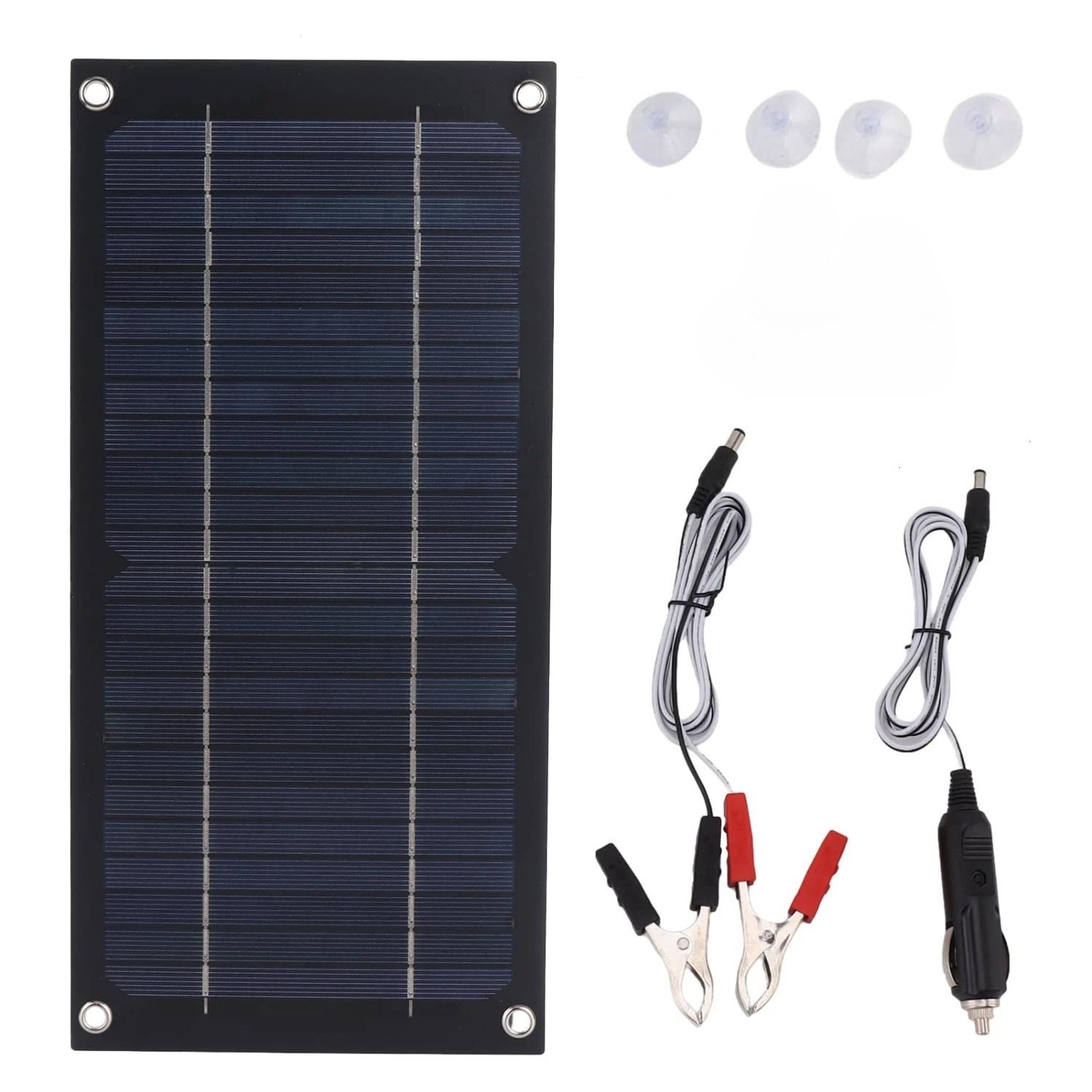 Solar Battery Charger, Waterproof 12V 24V Plug and Play, Multi-Functional Charging Tool чёрный