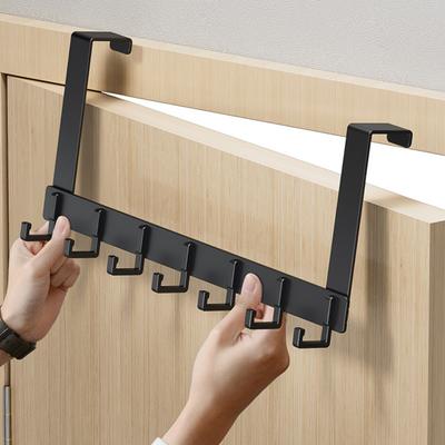 Over Door Storage Rack with 6 Hooks Strong Load-bearing Rustproof Space-Saving Organizer Rack Coat Towel Hanger Home Supplies