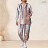 Women Plus Size Printed Nurse Scrub Set V Neck Long Sleeve Pockets Top Long Pants Two Piece