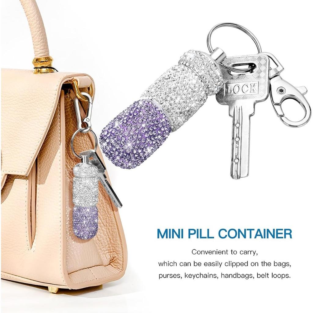Bling Pill Container Portable Pill Bottle Case Waterproof Travel Medicine Box Crystal Mini Pill Holder Storage With Keychain