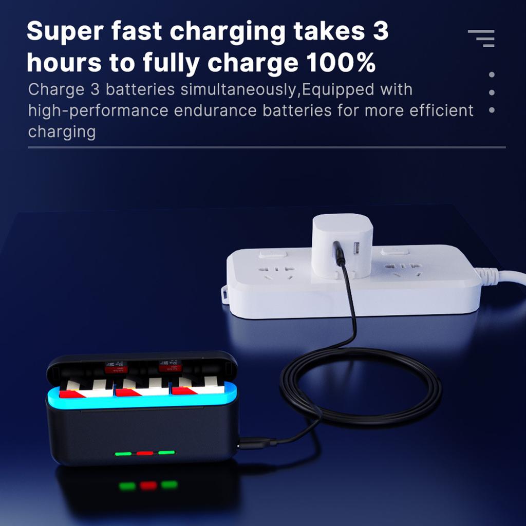 Battery Charger for GoPro Hero-13 Three-Slot Portable Storage Case with Fast Charging Function