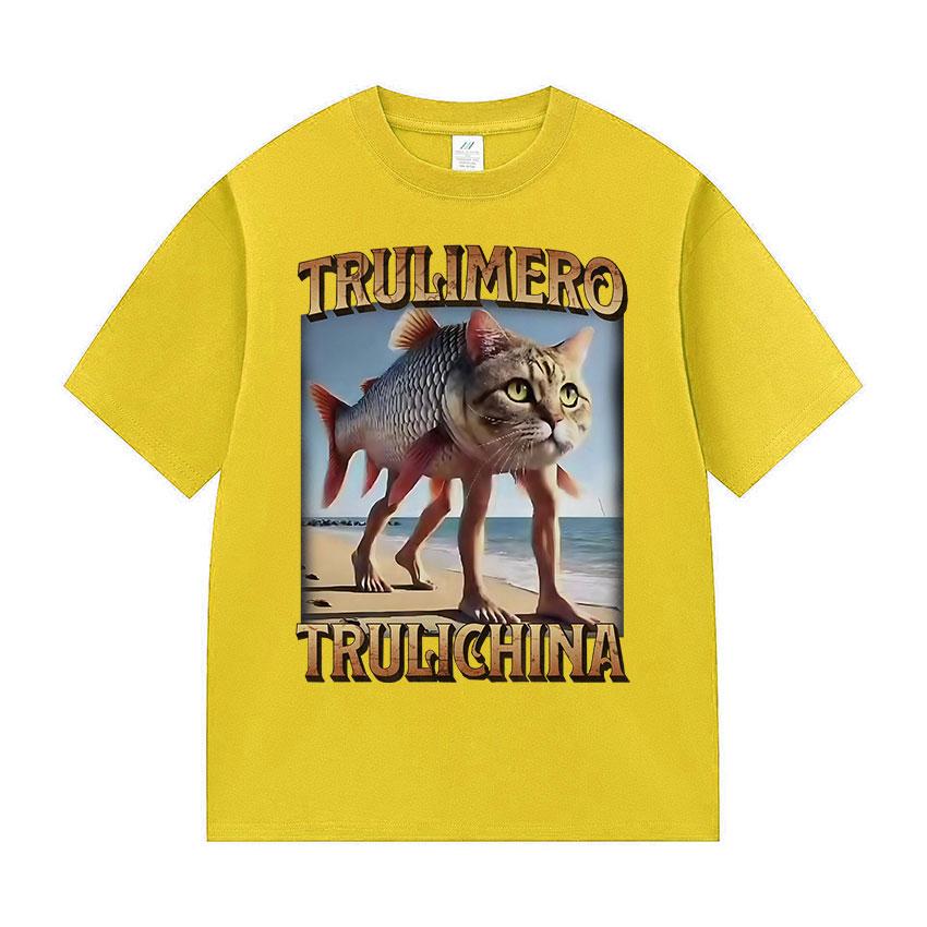 Trulimero Trulichina Lustige Katze Fisch Meme T-Shirts Unisex Unisex Sommer Hohe Qualität Baumwolle T-Shirt Retro Übergroß Kurzarm T-Shirts