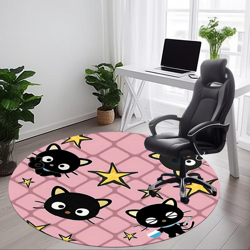 1pc Black Cat Stars Office Round Area Rug, Under Office Chairs Bedroom Living Room Home Decor, Room Deco, Available In Various Sizes