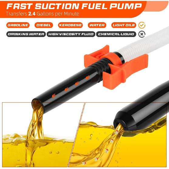 Portable Transfer Pump Battery Operated Electric Siphon Pump For Gas, Fuel, Diesel, Water Transfer 2.4 GPM Flow Oil Extractor, 47 Inches Hose-Easy To