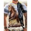 Men's Summer Round Neck Fashionable Horse Print Casual Comfortable 3D Printed Creative Colorful T-shirt