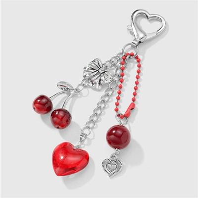 Trendy Cute Bow Cherry Keychain Pendant Phone Chain Bag Hanging Backpack Decor Heart Star Hollow Wing Charm Keyring Gift