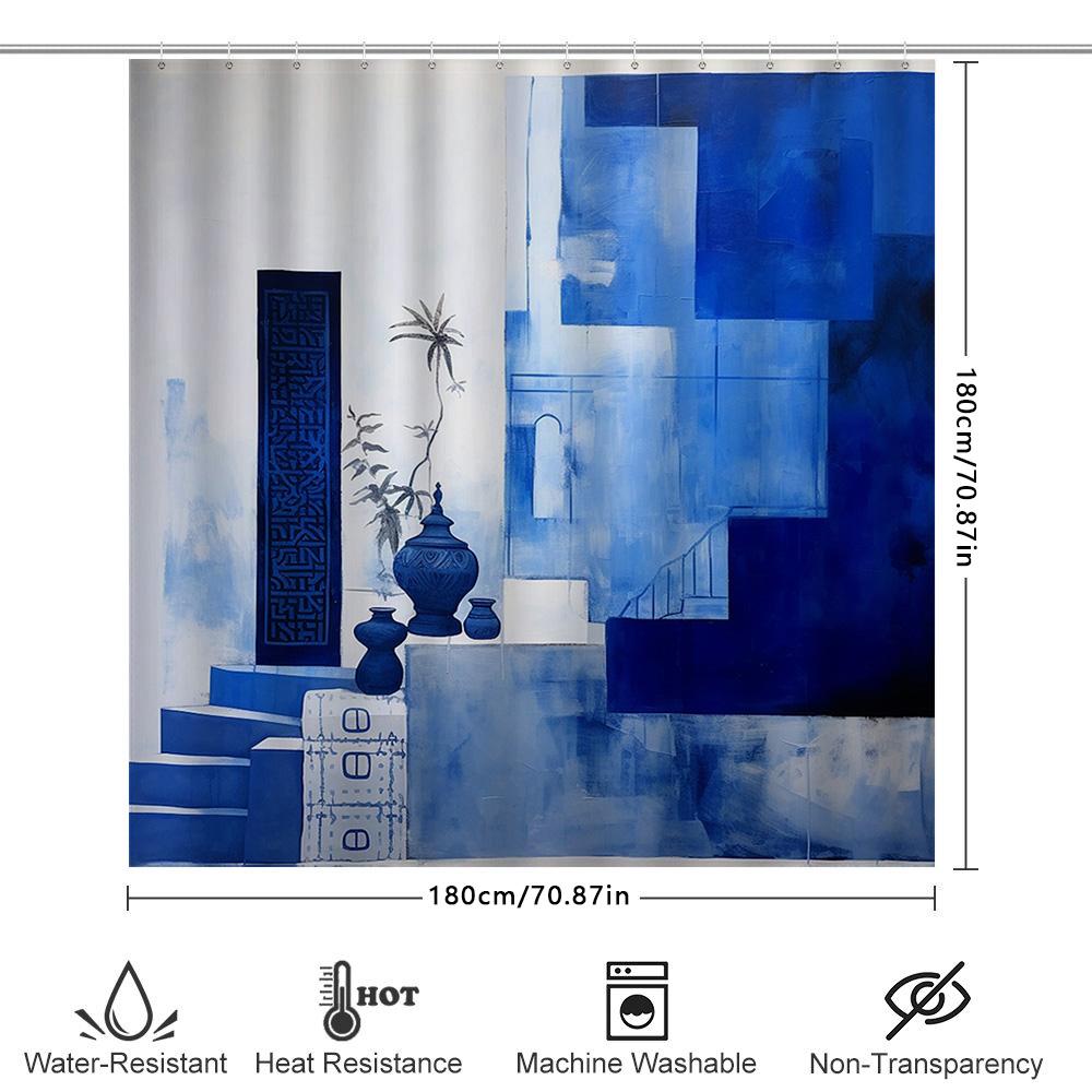 Modern Blue Bath Curtain Decorative Shower Curtain Set For Bathroom High-Quality 100% Waterproof Polyester Fabric Customizable S