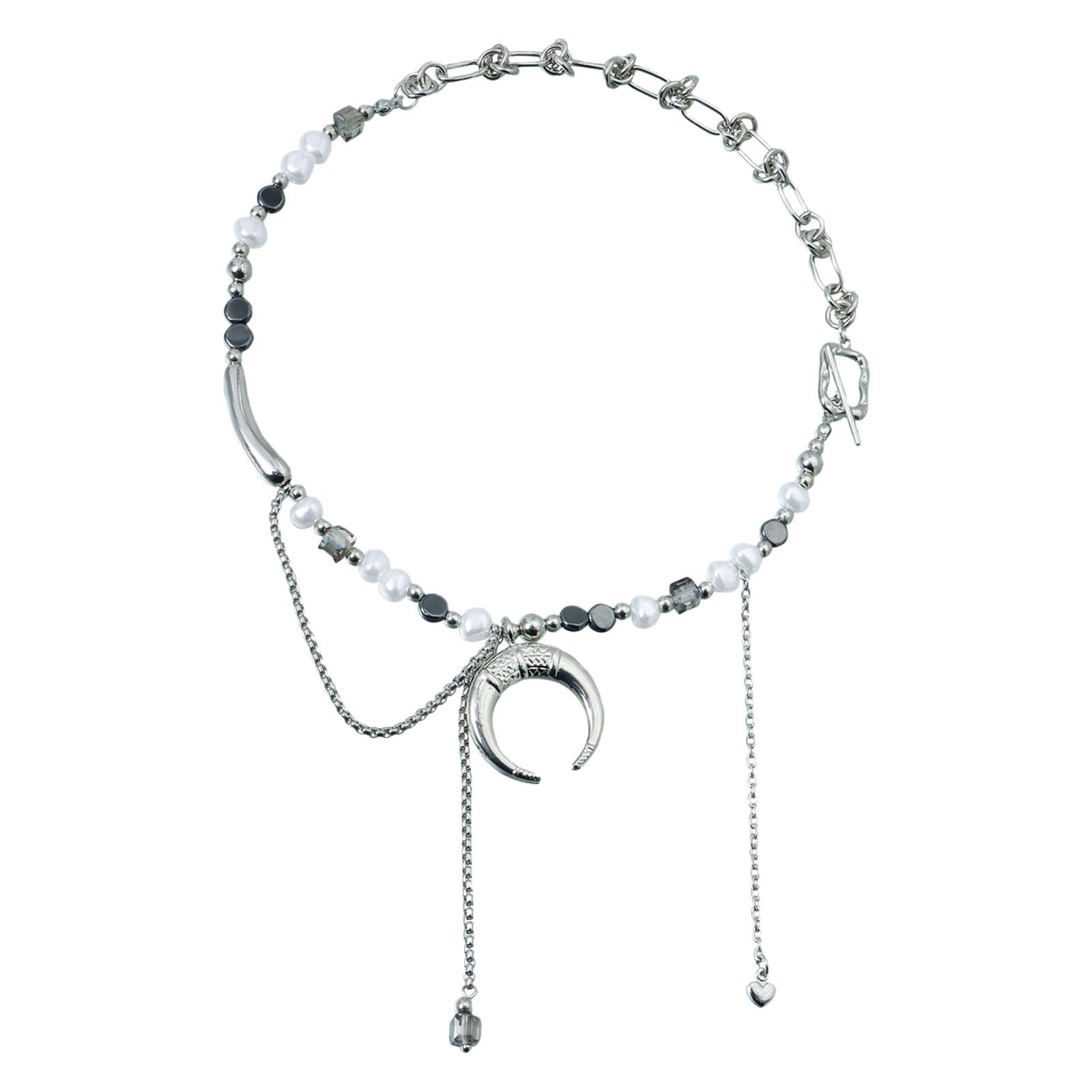 

Fashion Forward Gift Worthy Simulated Pearls and Cubic Zirconia Necklace in Flat Crescents Design for Stylish Accessory 1