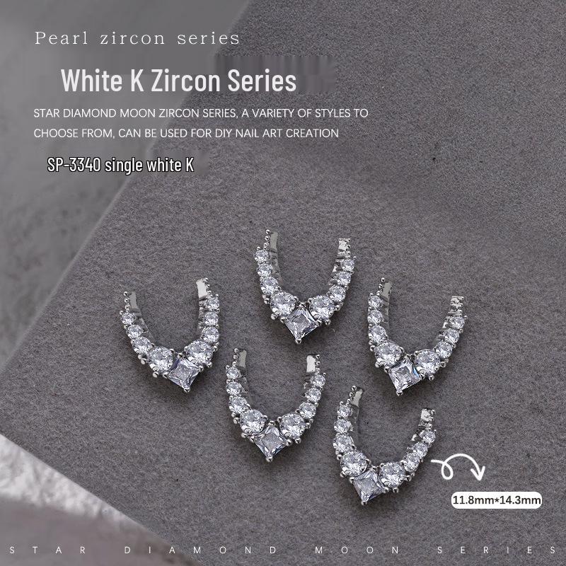 French Crescent Bow Full Diamond Heart V-shaped Zircon 3D Nail Art Decoration with Flat Bottom