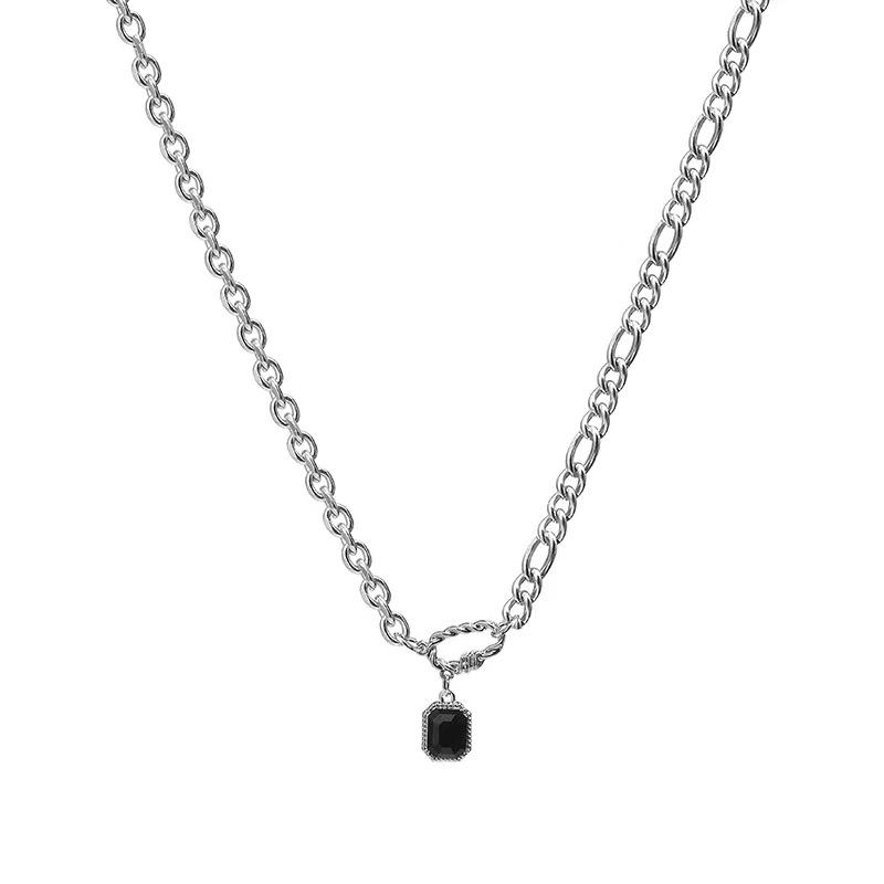 Irregular black zircon titanium steel necklace, high-end design sense niche ins light luxury sweet cool simple collarbone chain