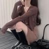 The Pink Women S Holter Neck Slim Fit Mini dreSS + Bolero Cardigan Set