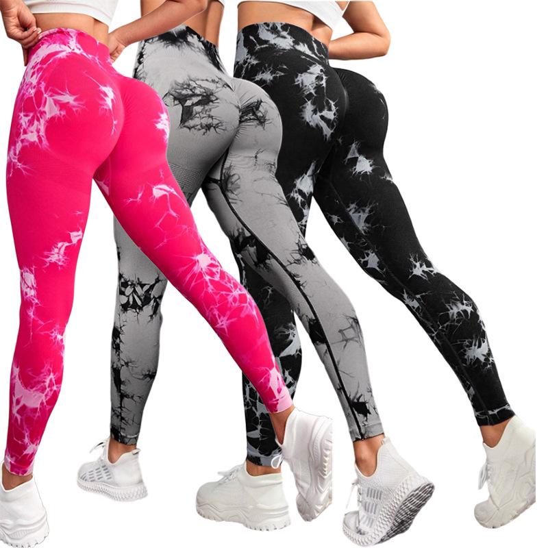 Schnelltrocknende, nahtlose Yogahose mit Batikmuster – Hüfthebende und elastische Fitnesshose