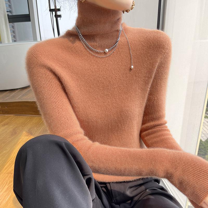 Damen nahtloser Kaschmir-Rollkragenpullover – Figurbetonter Strickpullover für Herbst/Winter