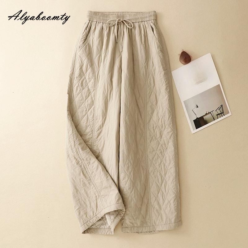 Korean Style Plus Size Autumn Winter Women Straight Pants Drawstring Gray Black Apricot Warm Trousers Vintage Casual Loose Basic Ladies' Pants