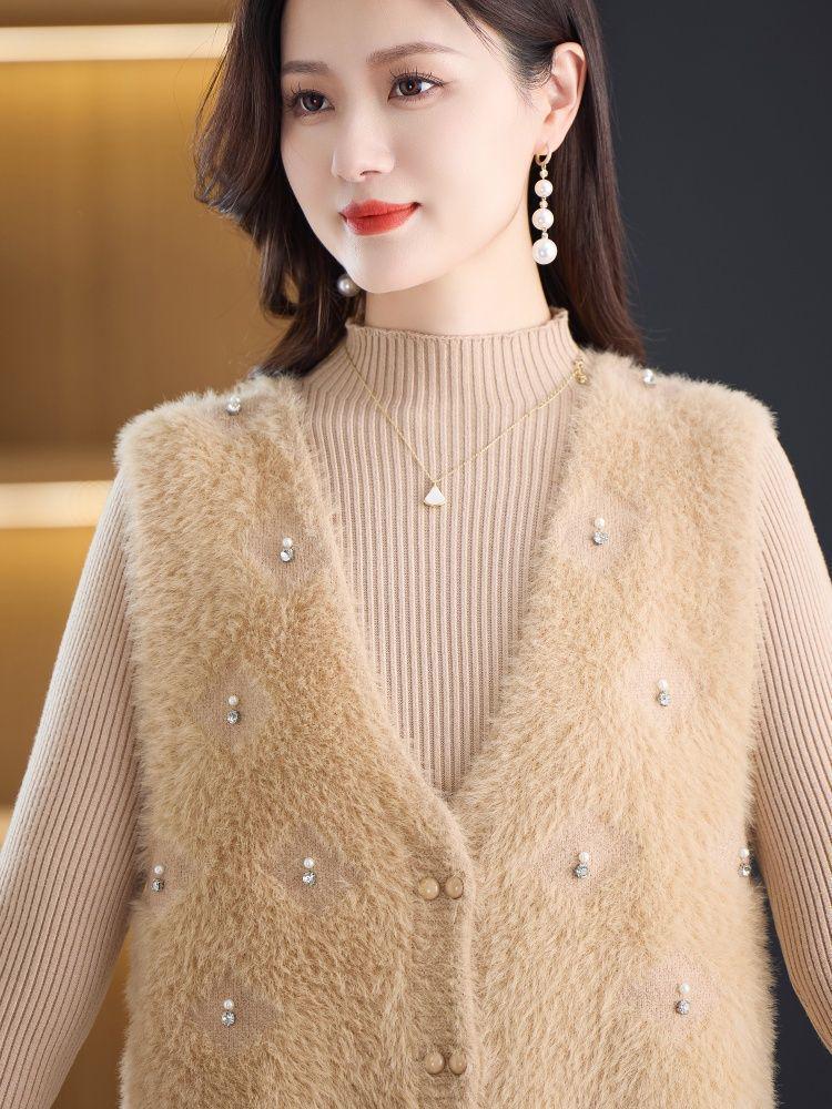 Elegant Mid-Length Knit Dress Set for Mothers (Vest + Skirt) - Autumn/Winter Collection