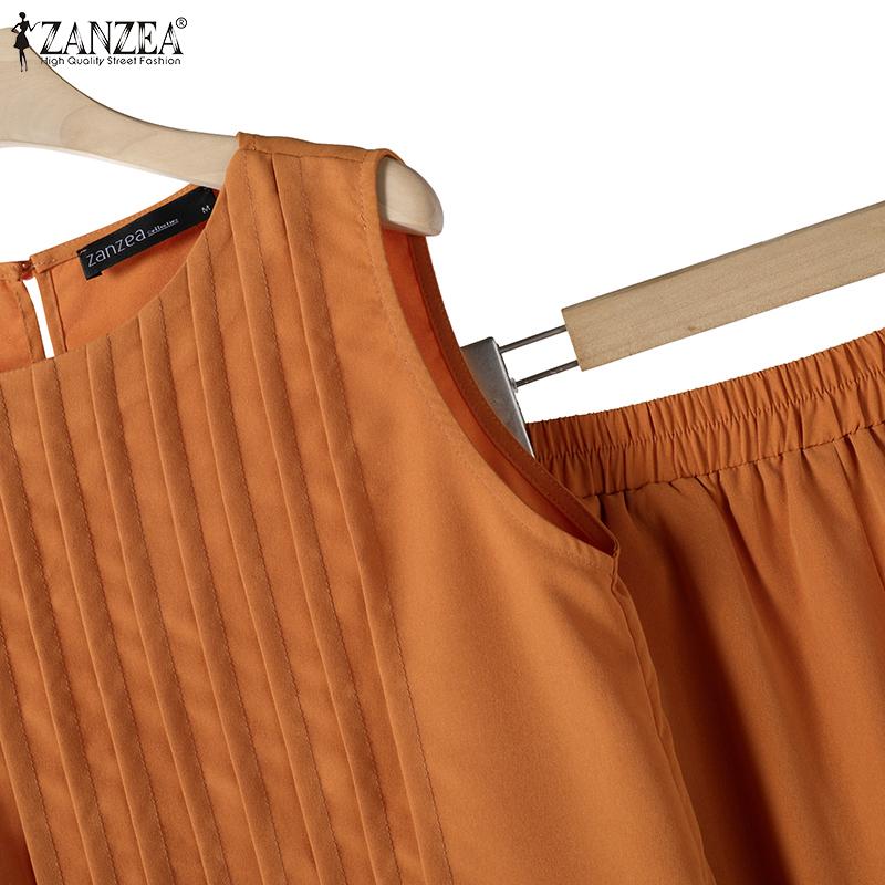 ZANZEA Damskie topy bez rękawów i spodnie casualowy dwuczęściowy zestaw letni