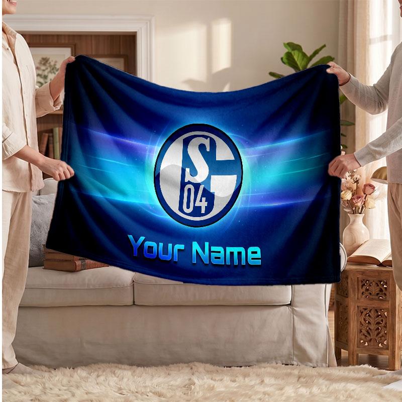 Schalke 04 FC Personalized Fleece Blanket With Football Logo, Custom Name Text Soft Warm Home Throw Blanket