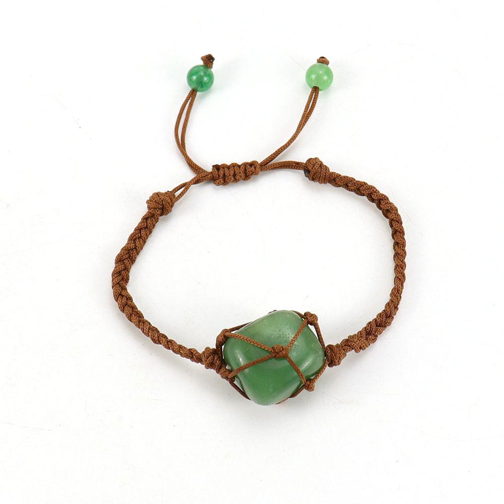 Hand-Woven Brown Jade Thread Crystal Amethyst Stone Mesh Pocket Bracelet Bracelet Adjustable B73