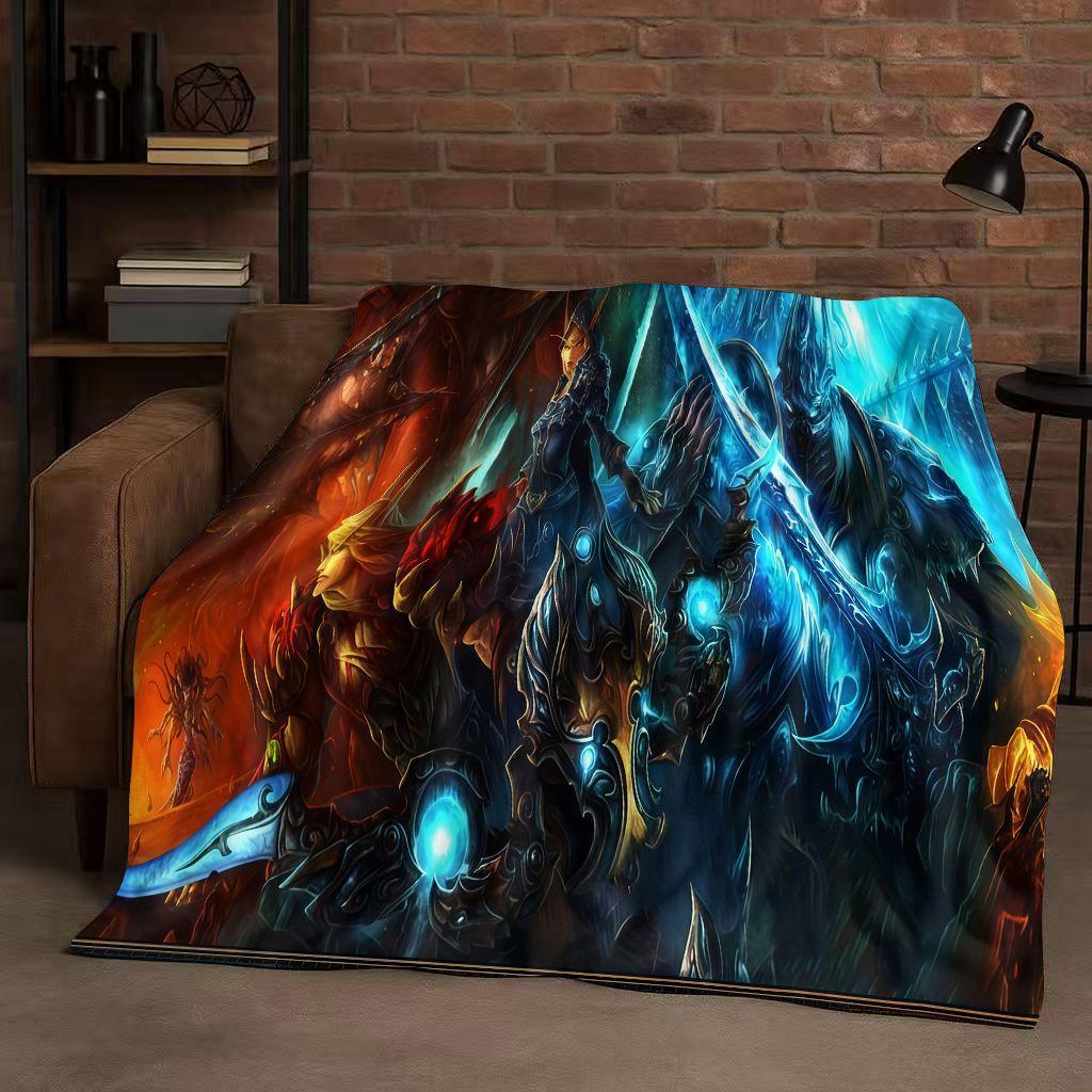 

3D WOW World of Warcraft Game Demon Hunter Arthas Cartoon Flannel Blanket,Ultra Soft Plush Throw for Home Bedroom Bed Sofa Cover 180x230cm
