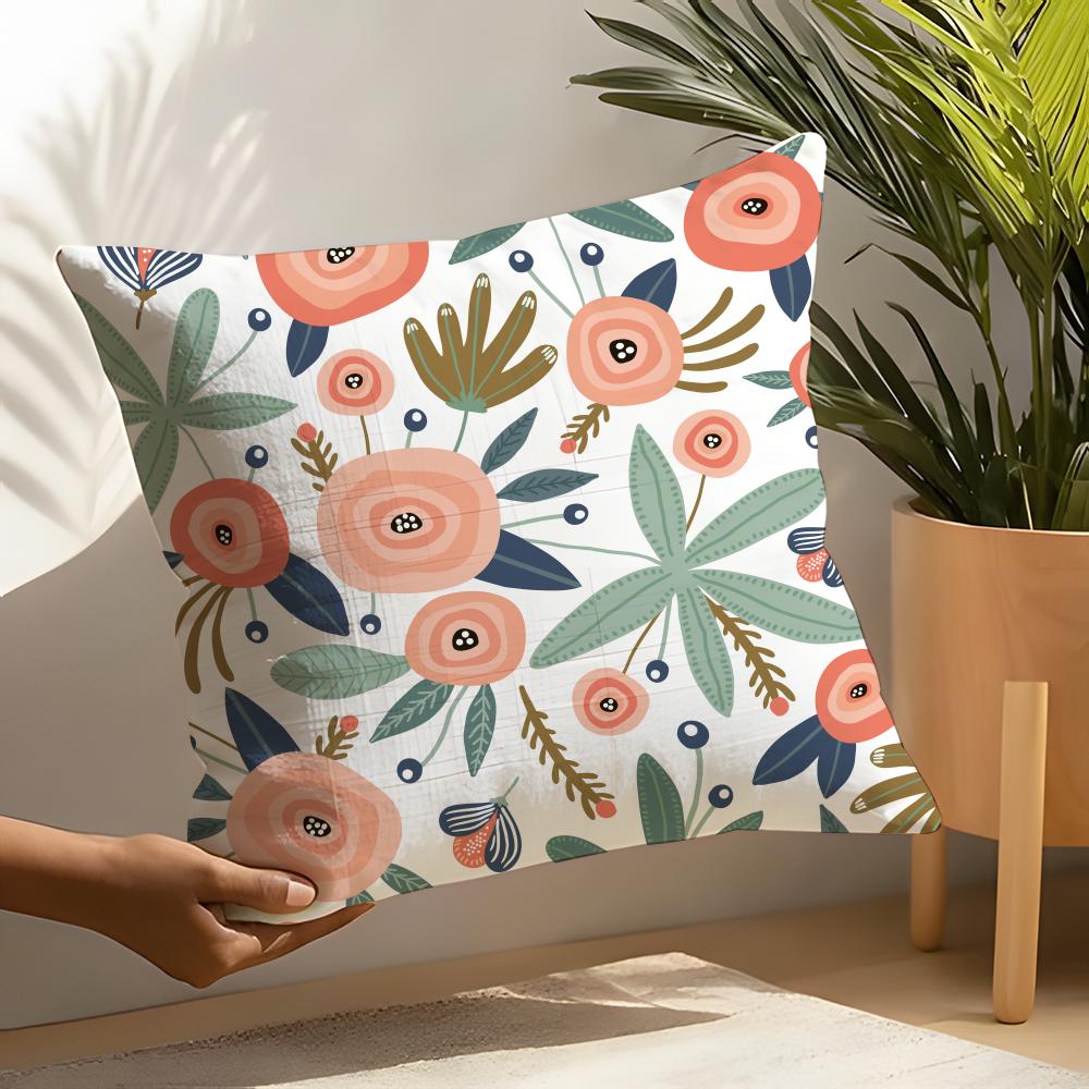 Frühlings- und Sommer-Blumenkissenbezug Heim-Wohnzimmer-Dekoration Leinenkissenbezüge Kissenhülle