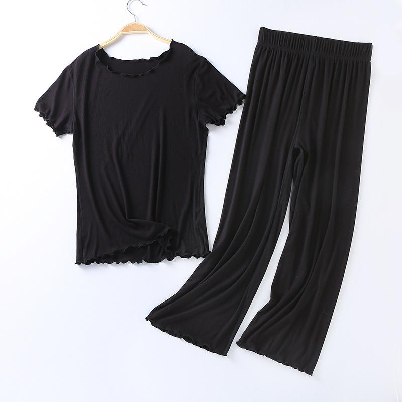 Japanese Summer Ladies Cotton Modal Short-sleeved Nine-point Pants Suit Home Service Suit Women's Large Size Home