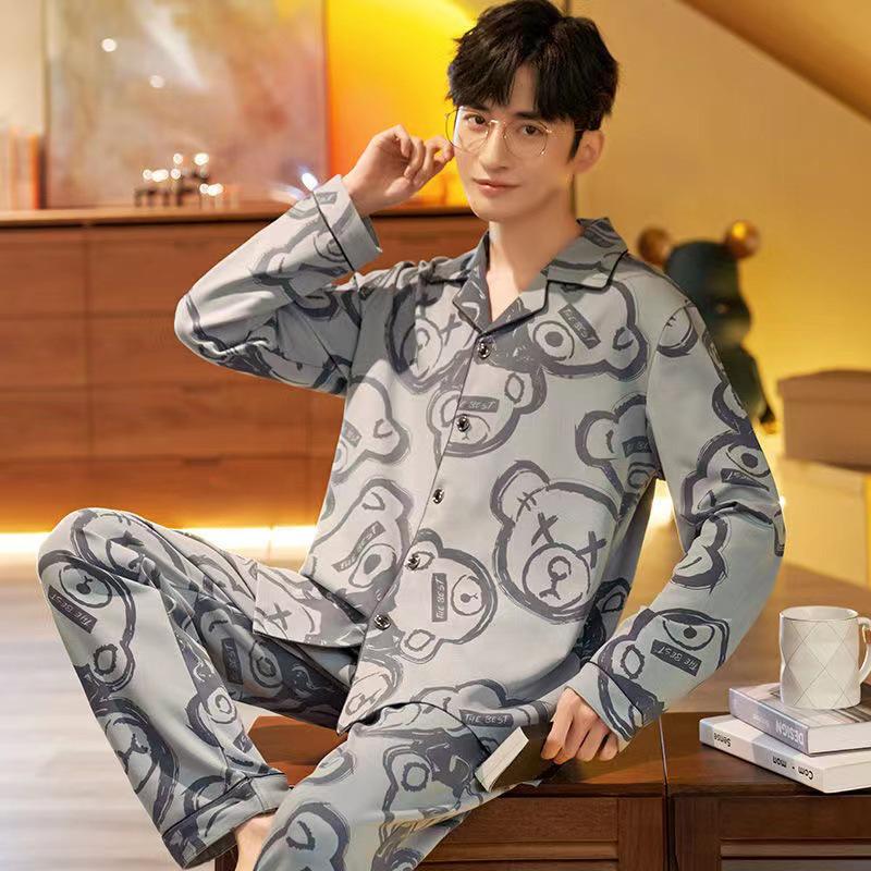 2025 Men's Cartoon Pajamas - Spring & Autumn, Plus Size, Teen Long Sleeve & Pants Homewear
