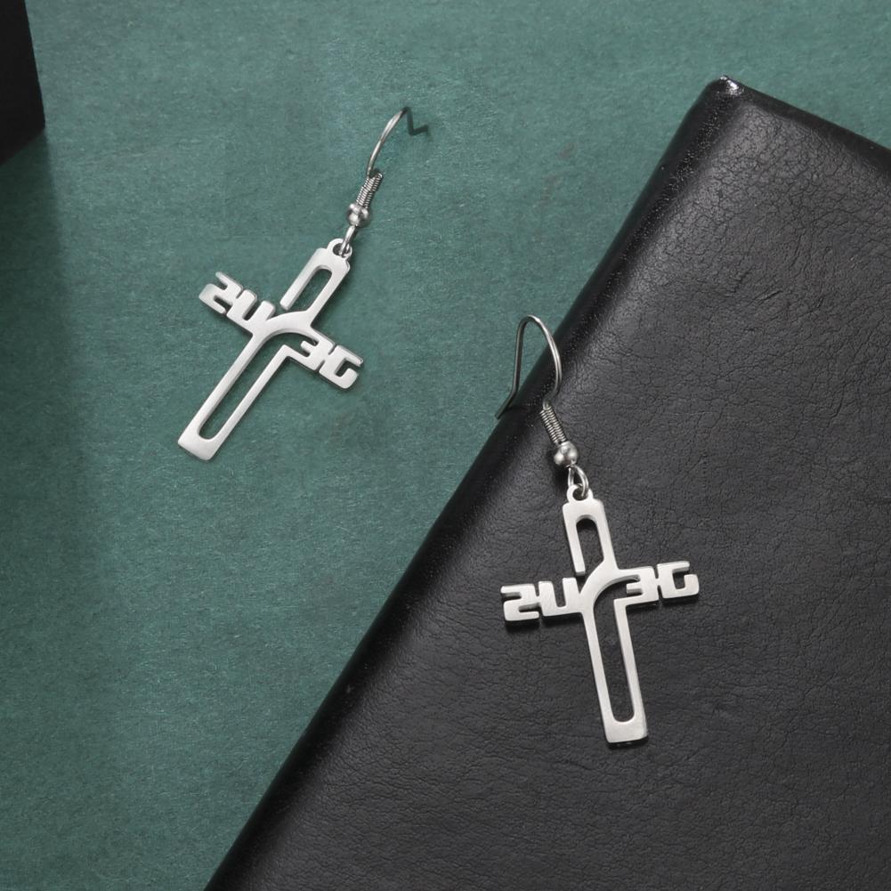 Cazador Christian Jesus Cross Dangle Earring for Women Stainless Steel Jewelry Drop Earrings Mother Day Mother Gift