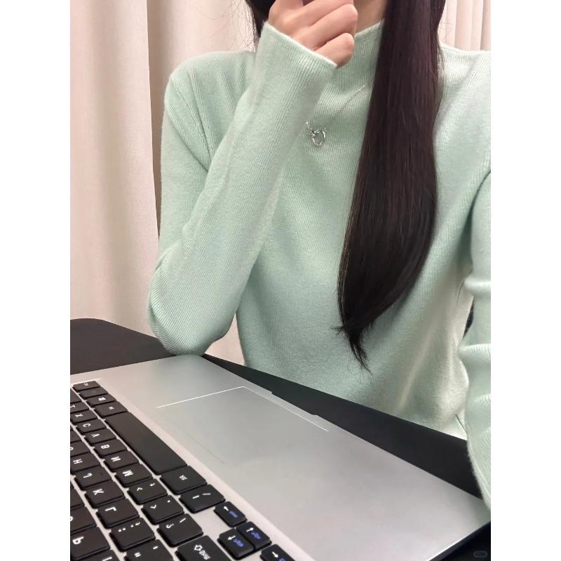 

Bruce blue white small stand-up neck sweater women s autumn and winter stacked wear inner long-sleeved bottoming top basic knitted sweater XL