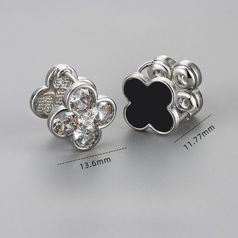 New Four-leaf Clover Earrings Exquisite Zircon Earrings Reversible Earrings Stylish and Elegant Women's Earrings