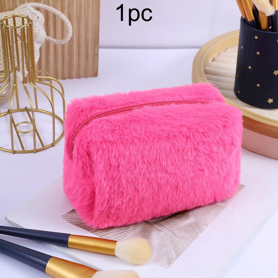 1pc Leopard Print Plush Makeup Bag Large-Capacity Cosmetic Bag Pen Case Unisex Travel Toiletry Organizer Bag