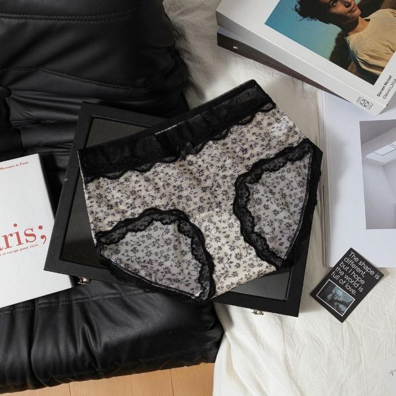 Women's New Summer Sexy Leopard Print Floral Net Yarn No Mark 10A Antibacterial Crotch Triangle Briefs