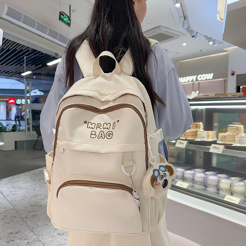 Letter Embroidered Backpack Contrast Color Student Schoolbag Female Campus Backpack