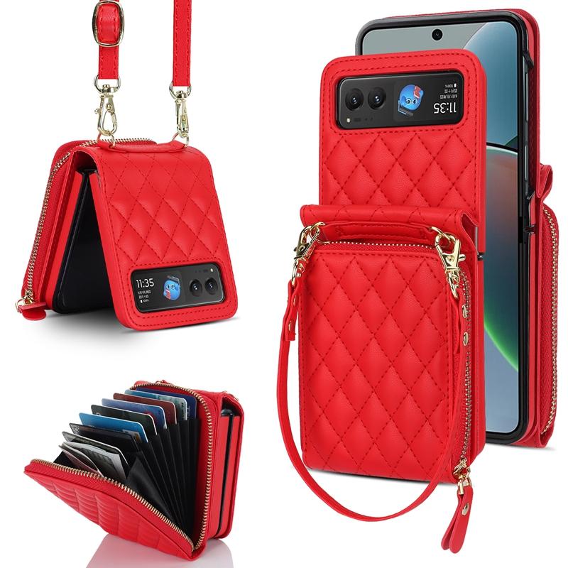 For Moto 40 Zipper Style Wallet Case Pouch, Cross Shoulder Leather Case for Vivo X Flip with Card Slots