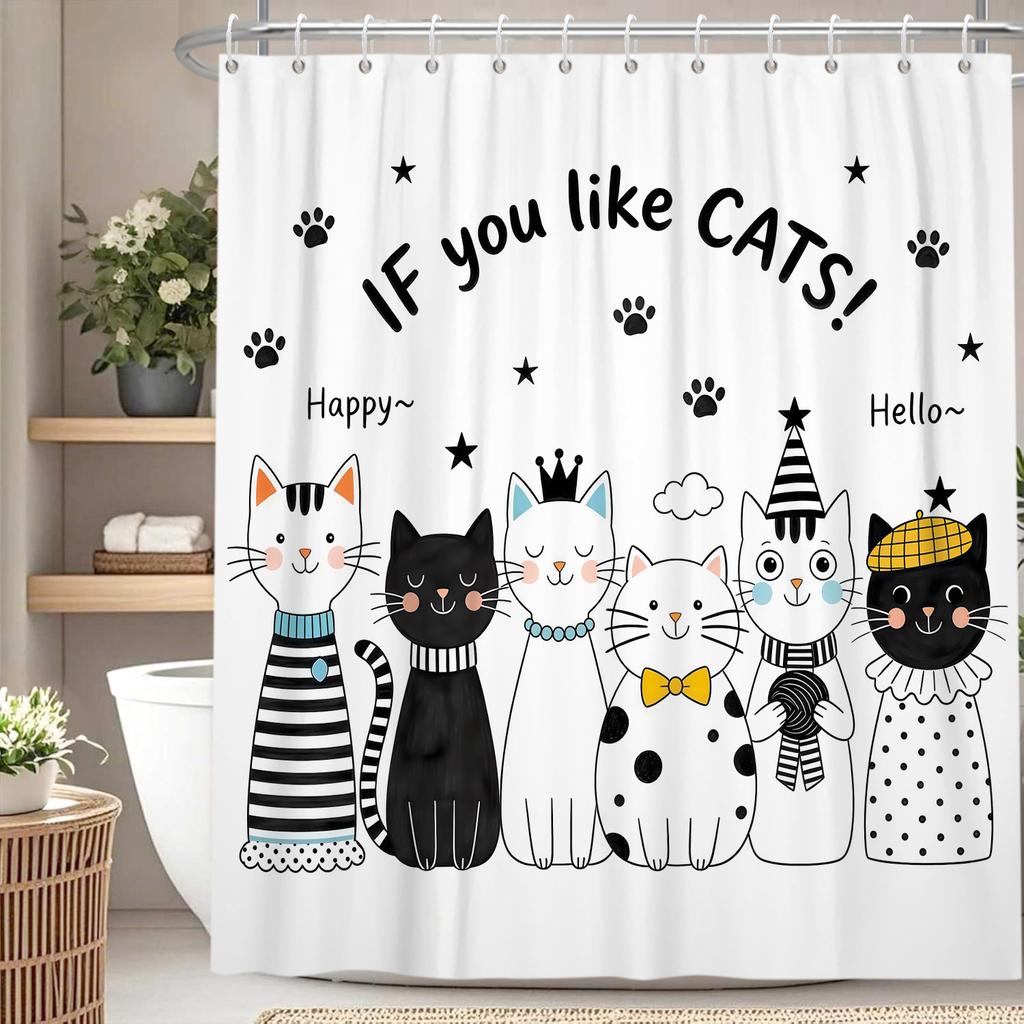 Funny Cartoon Animals Shower Curtain For Bathroom Healing Text Cat Animals Waterproof Fabric Bathtub Bathroom Curtain With Hooks
