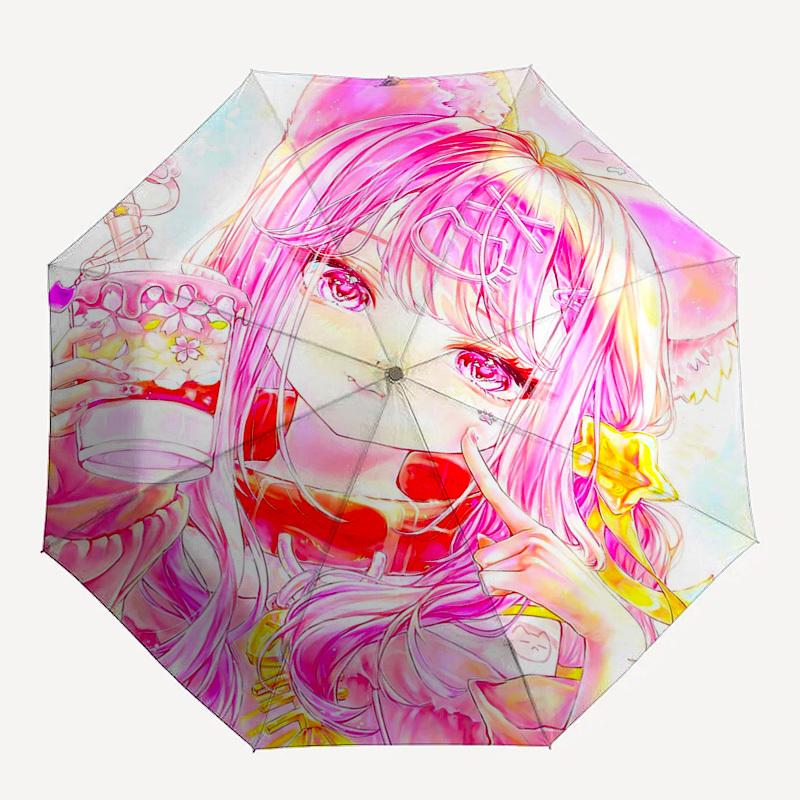 1pc Outdoor Umbrella with Cute Anime Girl Design - Automatic Opening/Closing, Portable 3-Fold Design, 8-Rib Iron Frame - Perfect Gift for Fans, T
