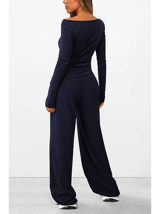 Asymmetrical Long-Sleeve T-Shirt & Wide-Leg Pants Casual Loungewear Set 2025 Autumn Collection