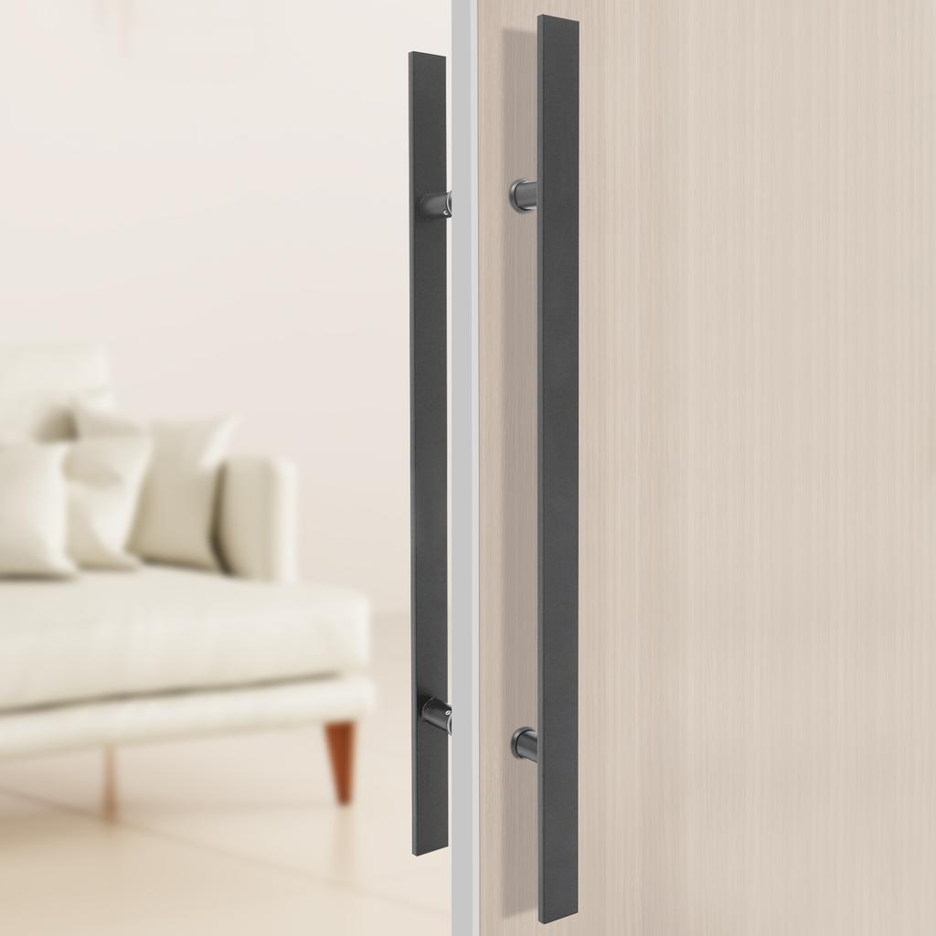 Black/Silver Double Sided Stainless Steel Door Handle,31.3x1.6in H Shape Door Handle Thickness 0.4in for Front Door Entrances