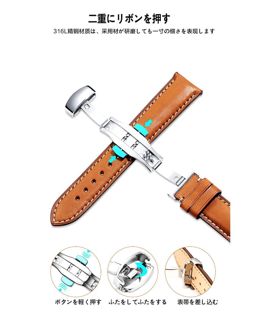 BINLUN Push-Down Type D-Buckle Stainless Steel Watch Buckle Leather Watch Band Replacement Clasp for