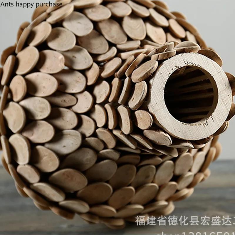 Handmade Wooden Vase Dried Flower Vase Flower Arrangement Container Desktop Decorative Vases Home Decor Ornament Crafts Gift