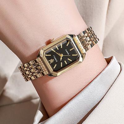 1pc Montre à Quartz Mode Femme, Cadran Simple Carré, Plaqué Or de Haute Qualité, Bracelet en Acier Inoxydable, Adaptée pour Anniversaire