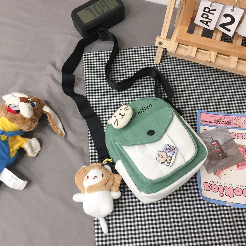 Mini Messenger Bag Women Cute Canvas Small Bag Harajuku Crossbody Bag Wild Student Girl Phone Key Shoulder Bag Female