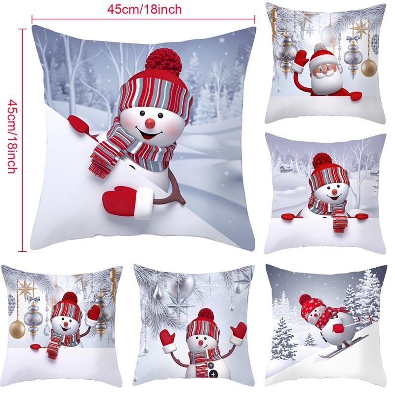 Snowman Christmas Cushion Cover Merry Christmas Decorations for Home 2026 Cristmas Sofa Decor Navidad Xmas Gifts New Year 2026