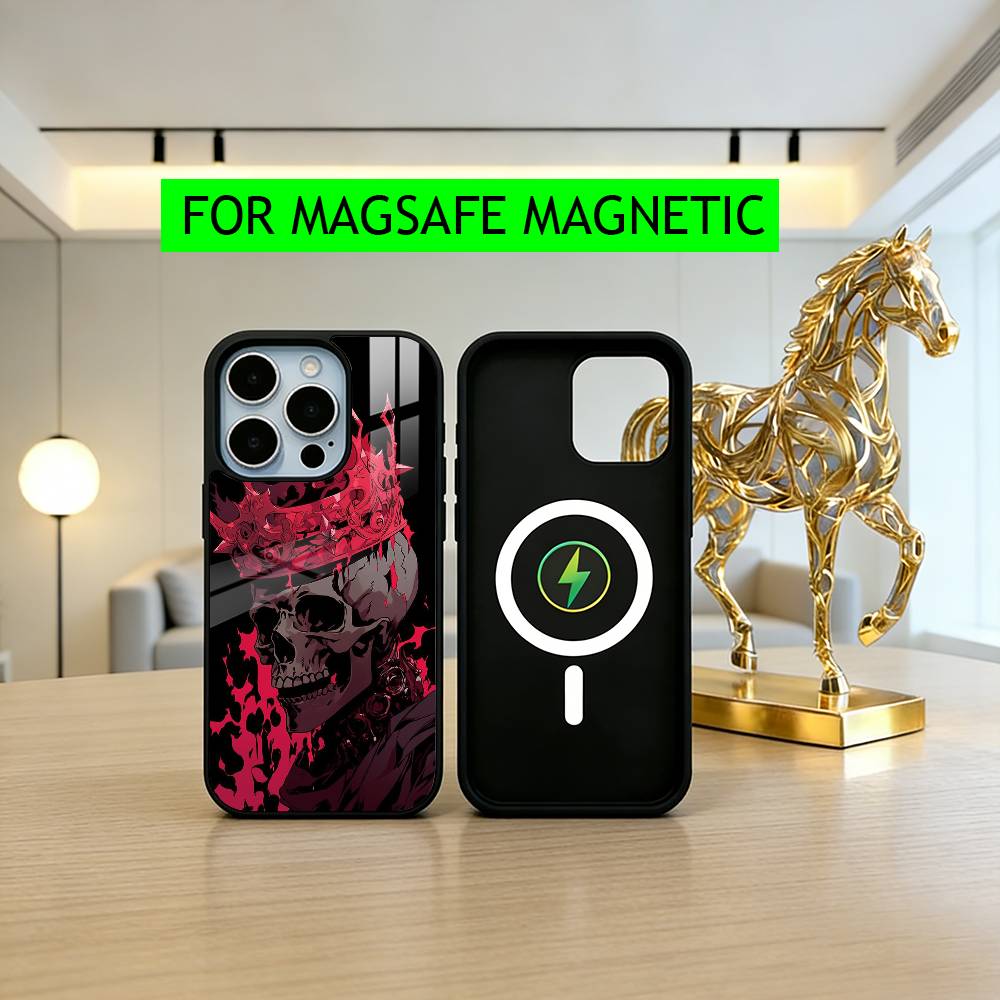 Purple red Silver S-Skull Phone Case For iPhone17,16,15,14,13,12,11 Plus,Pro Magnetic with Magsafe Wireless Charging