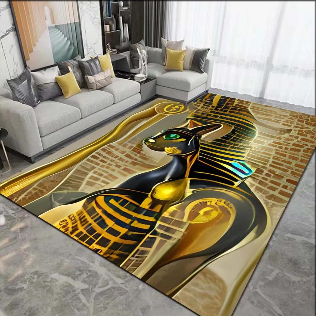 Altes Ägypten Teppich Gott Ägyptische Katze Anubis Teppiche für Wohnzimmer Schlafzimmer Teppich Rutschfeste Fußmatten Haushaltsbereich Matte Dekor